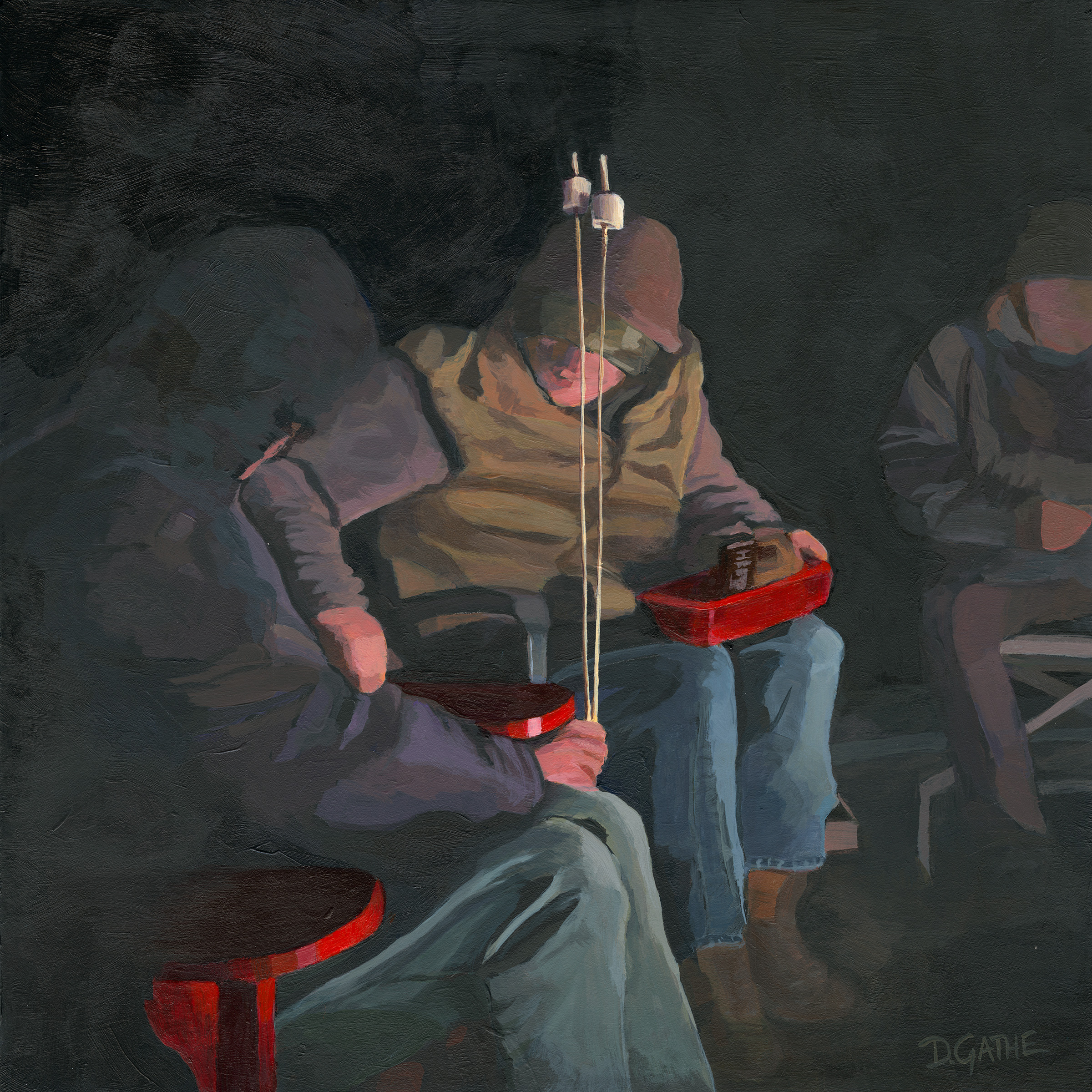 S’mores — acrylic on panel by Dina Gathe